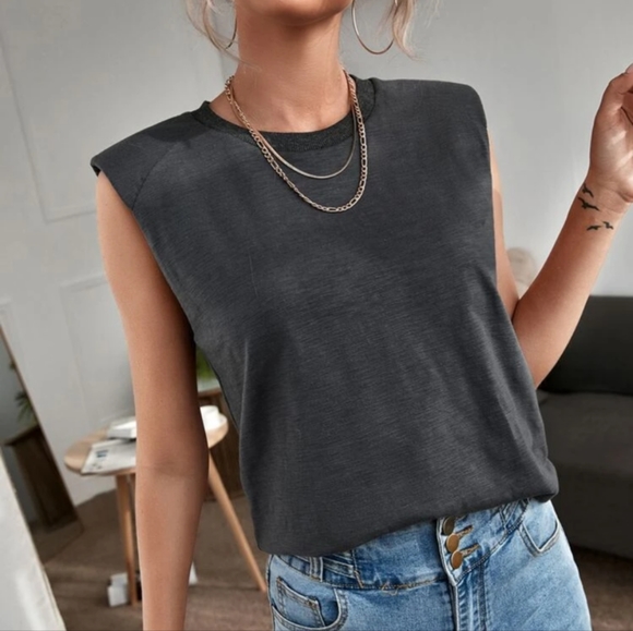 SHEIN - Gray shoulder padded tank top - NWOT - Picture 2 of 6